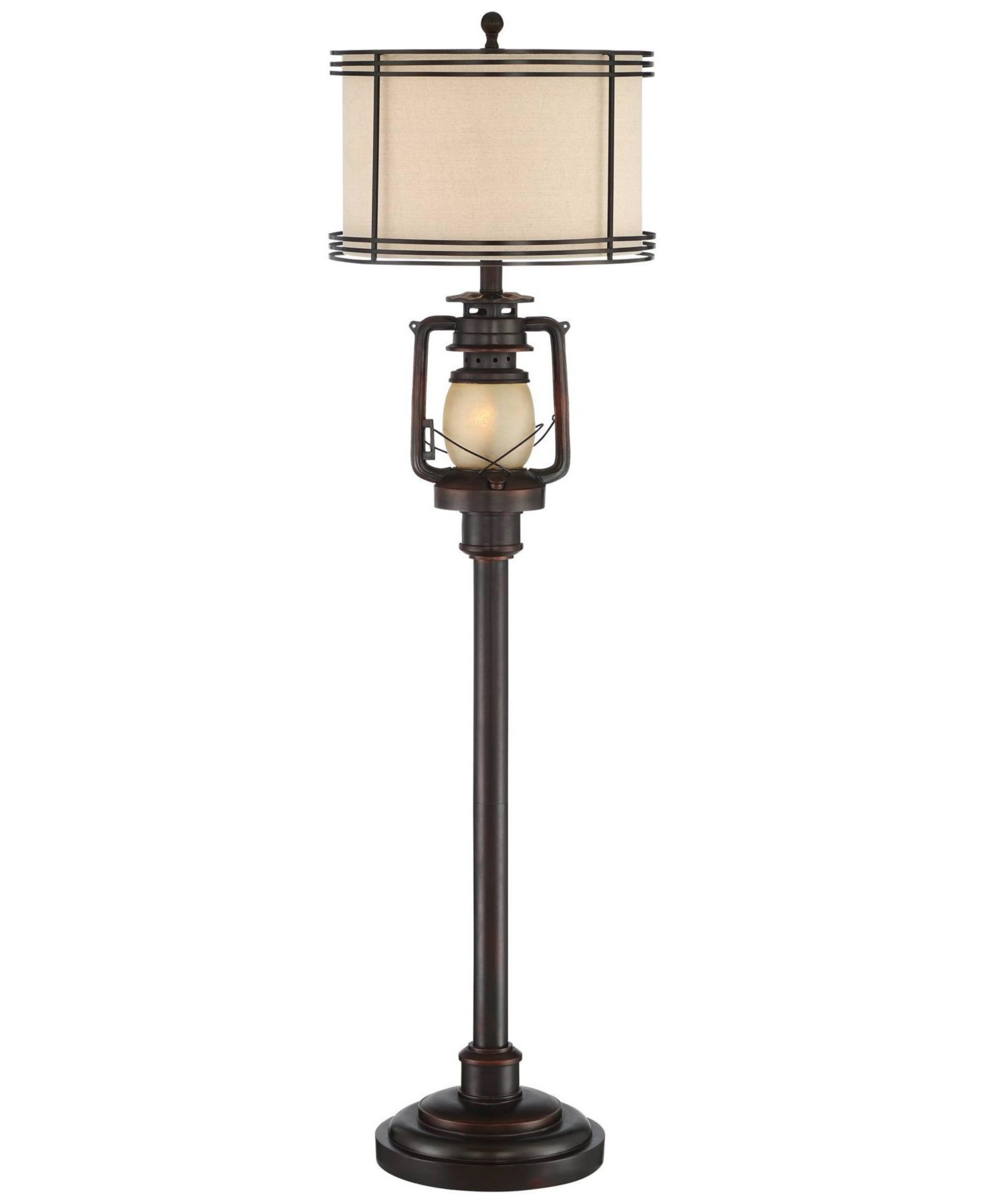 Barnes and Ivy Henson Industrial Floor Lamp 63" Tall Bronze with LED Nightlight Earthy Fabric Drum Shade for Living Room Bedroom Office House Home