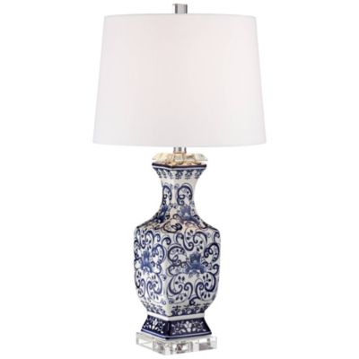 Barnes and Ivy Iris Vintage Style Table Lamp 28" Tall Floral Geneva with Tabletop Dimmer Drum for Bedroom Living Room Bedside Office
