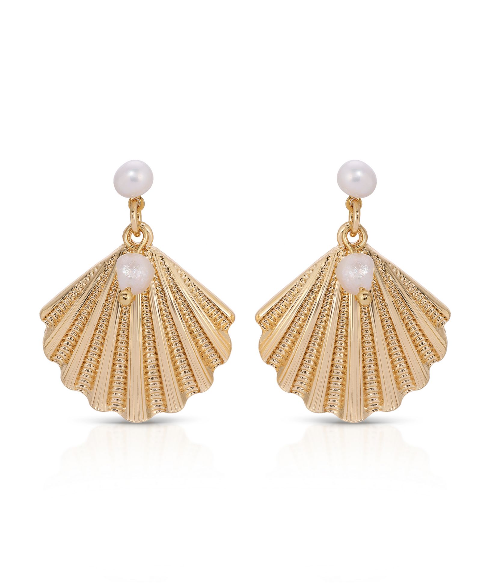 ETTIKA Scallop Shell with Cultivated Pearl Earrings