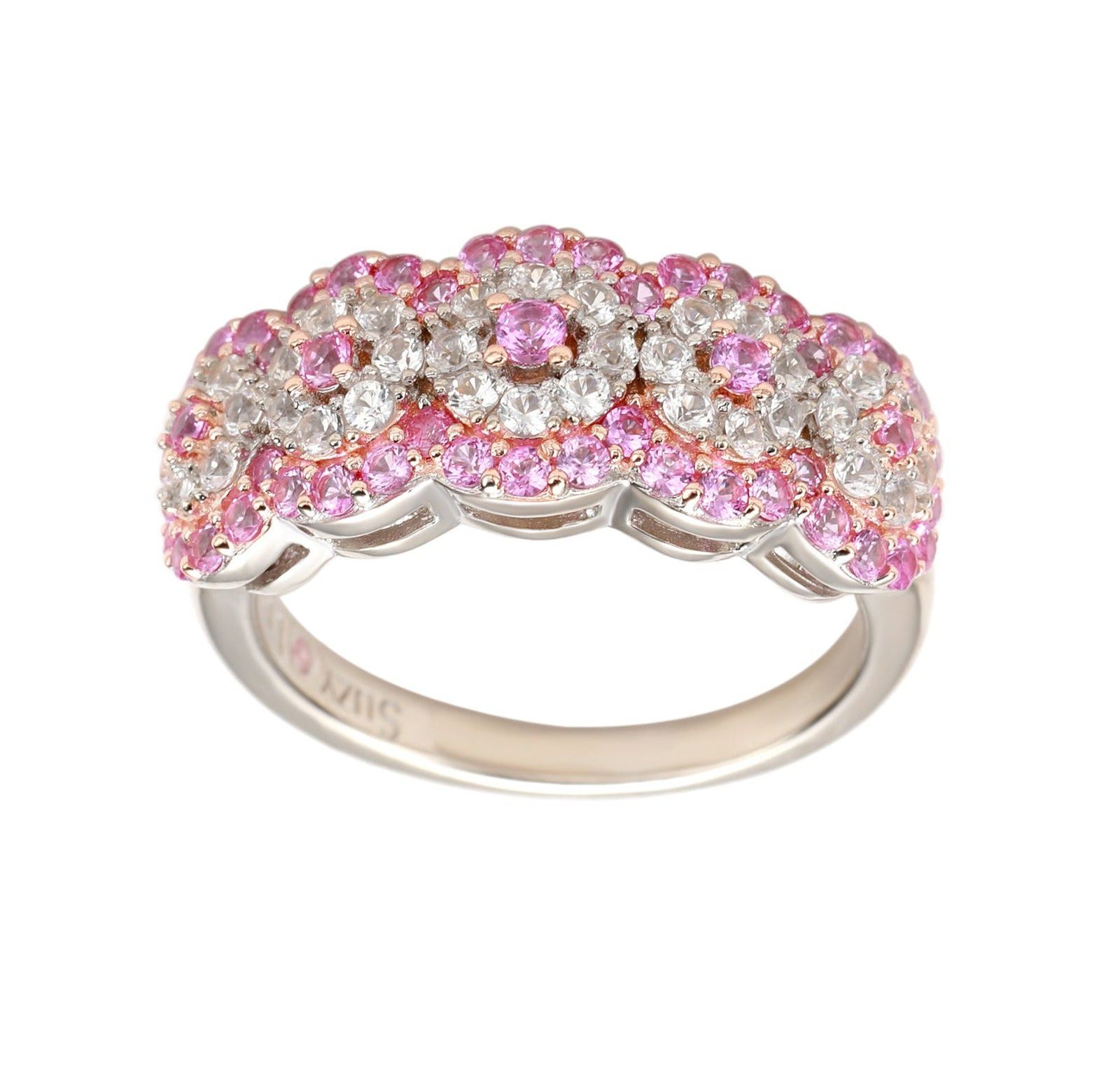 Кольцо Suzy Levian Sterling Silver Sapphire 5 Stone Halo Anniversary Band