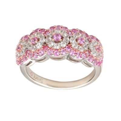 Кольцо Suzy Levian Sterling Silver Sapphire 5 Stone Halo Anniversary Band