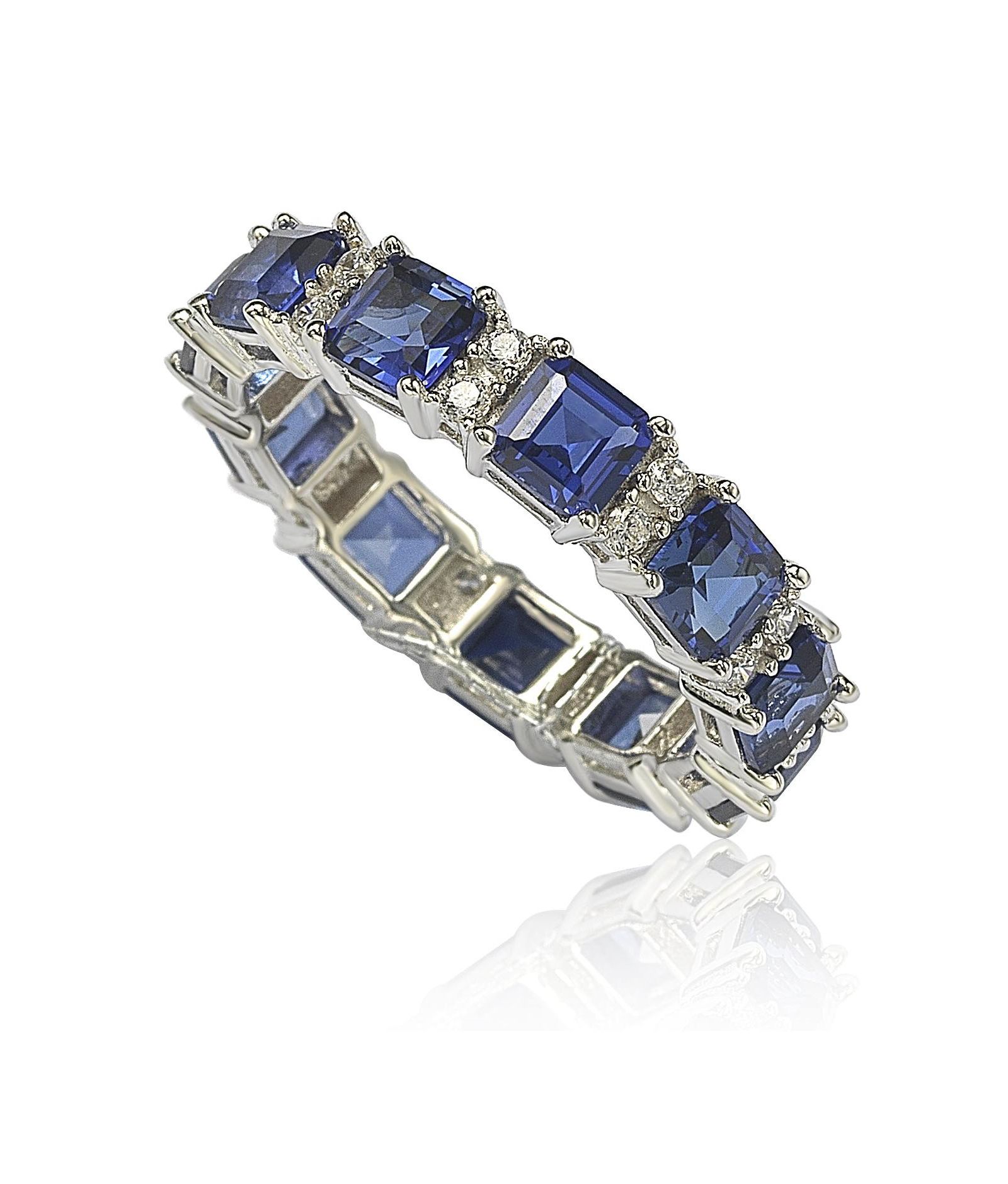 Suzy Levian Sapphire & Created White Sapphire Asscher-Cut Eternity Band Ring