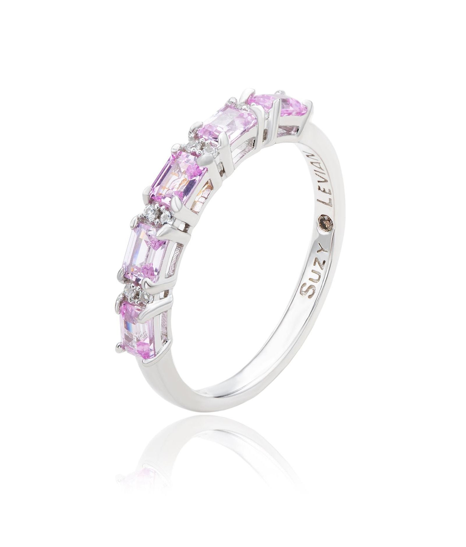 Suzy Levian New York Sapphire Emerald-Cut Five-Stone Half Band Ring