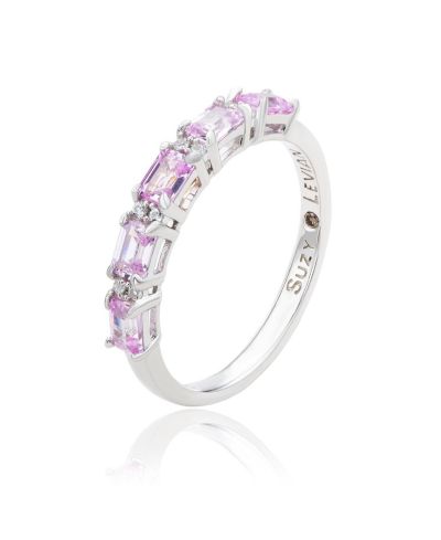 Кольцо Suzy Levian Sterling Sapphire & Created Sapphire 5 Stone Emerald Cut Thin Half Band