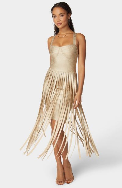 Bebe Women's Bandage Fringe Maxi Dress