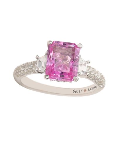 Suzy Levian New York Sapphire Emerald Cut Proposal Ring