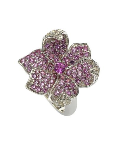 Suzy Levian Sapphire & Created White Sapphire Flower Petal Ring