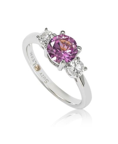 Кольцо с сапфирами Suzy Levian Sterling Sapphire & Created Sapphire 3 Stone Proposal Ring