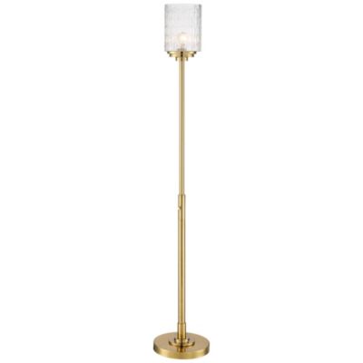 Possini Euro Design Kinsey Modern Torchiere Floor Lamp 72 1/2" Tall Brass Gold Metal Stone Pattern Crystal Glass Shade for Living Room Office House