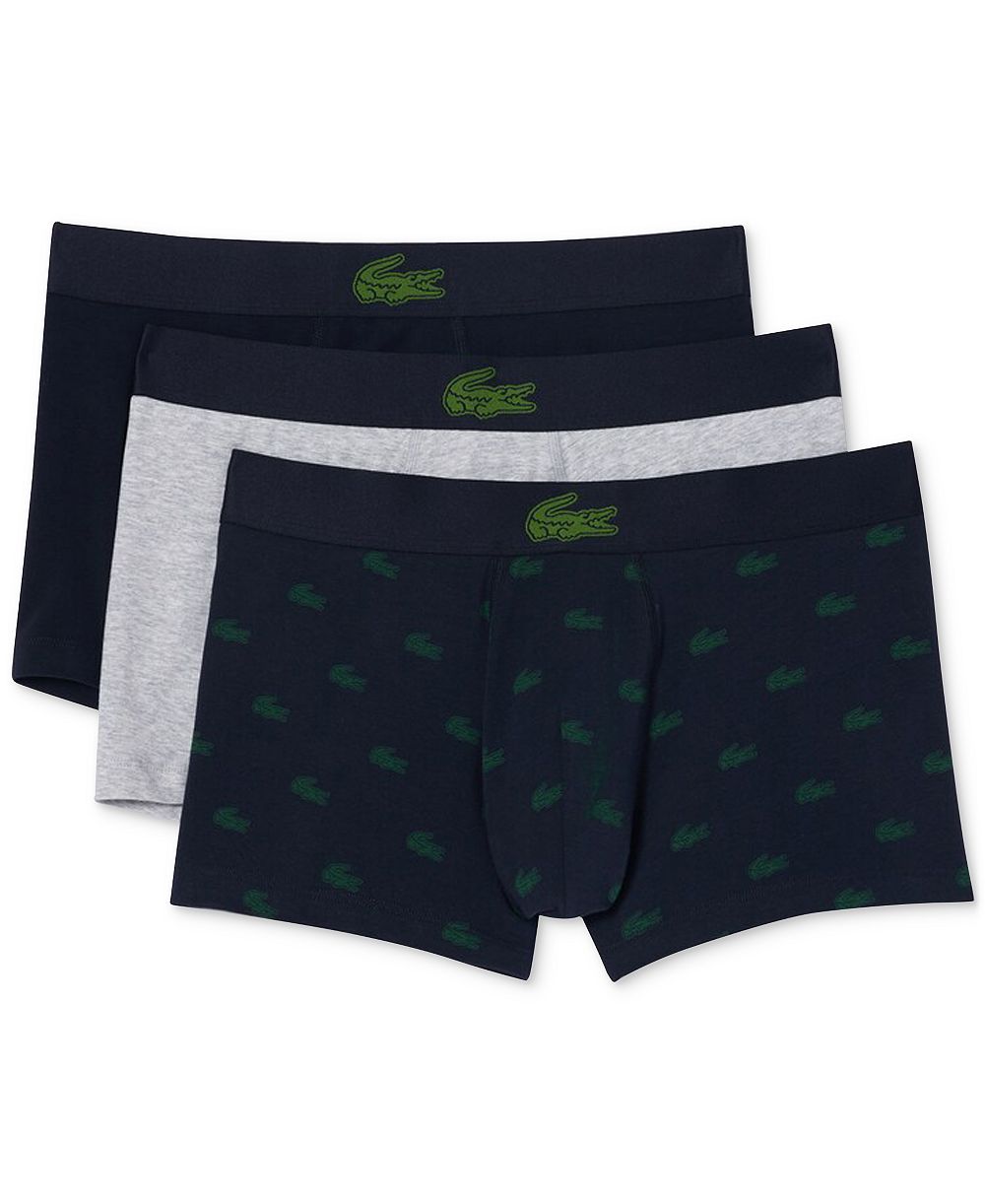 Lacoste Men's Regular-Fit Stretch Mini Croc Trunks, 3-Pack