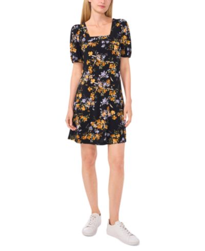 Женское трикотажное платье CeCe Floral Puff-Sleeve Square-Neck