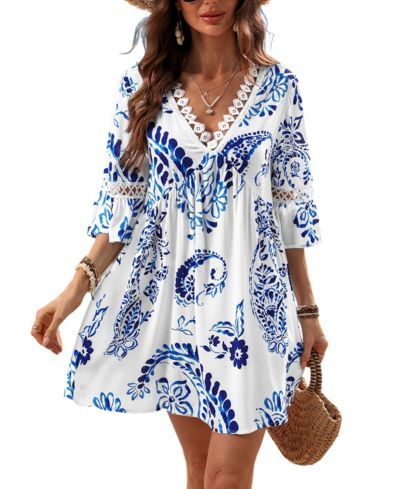 CUPSHE Women's Floral Paisley Print Lace Beach Dress