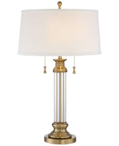 Vienna Full Spectrum Traditional Table Lamp with USB Charging Port 30" Tall Antique Brass 2-Light Drum Shade for Living Room Bedroom House