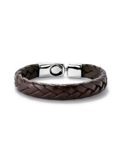 UNOde50 Cognac Braided Leather Bracelet with Sterling Silver-Plated Metal Alloy Clasp