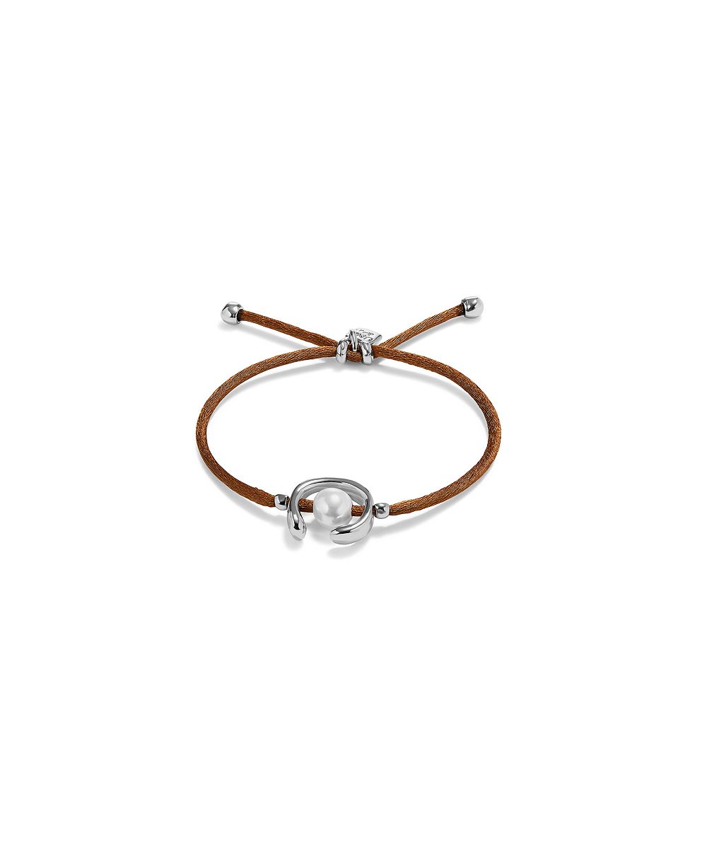 UNOde50 Silver Metal Alloy Brown Silk-Style Thread Bracelet