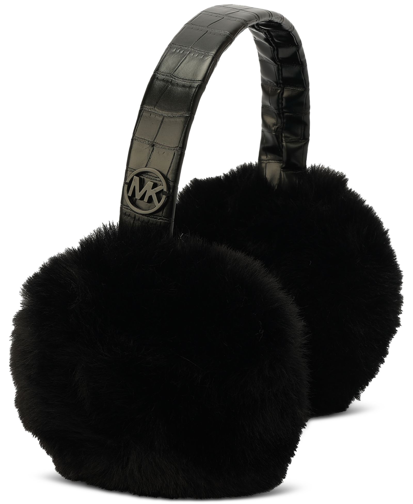 Michael Kors Logo Charm Croc-Embossed Fuzzy Ear Warmers