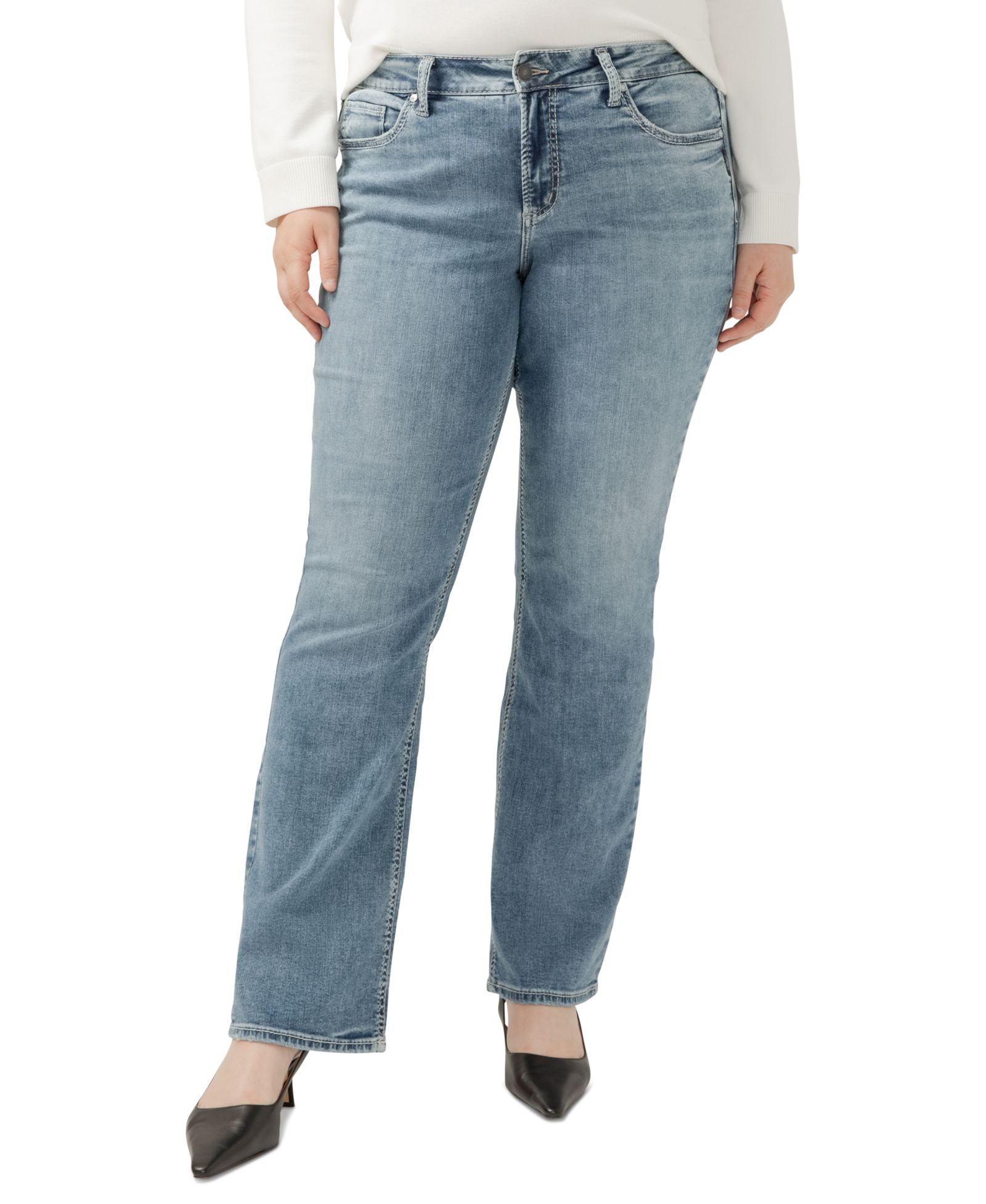 Silver Jeans Co. Women's Plus Size Suki Mid Rise Curvy Fit Slim Bootcut Jeans