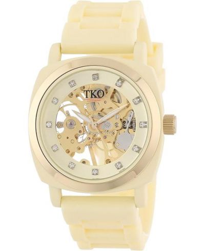 TKO Women's Cream Mechanical Movement Skeleton Watch with Rubber Band