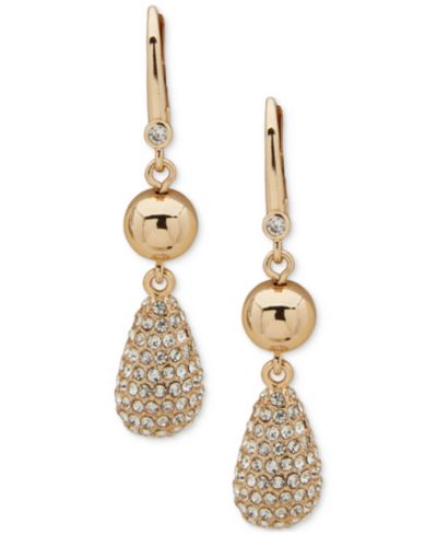 Серьги-подвески DKNY Gold-Tone Crystal Teardrop Double Drop