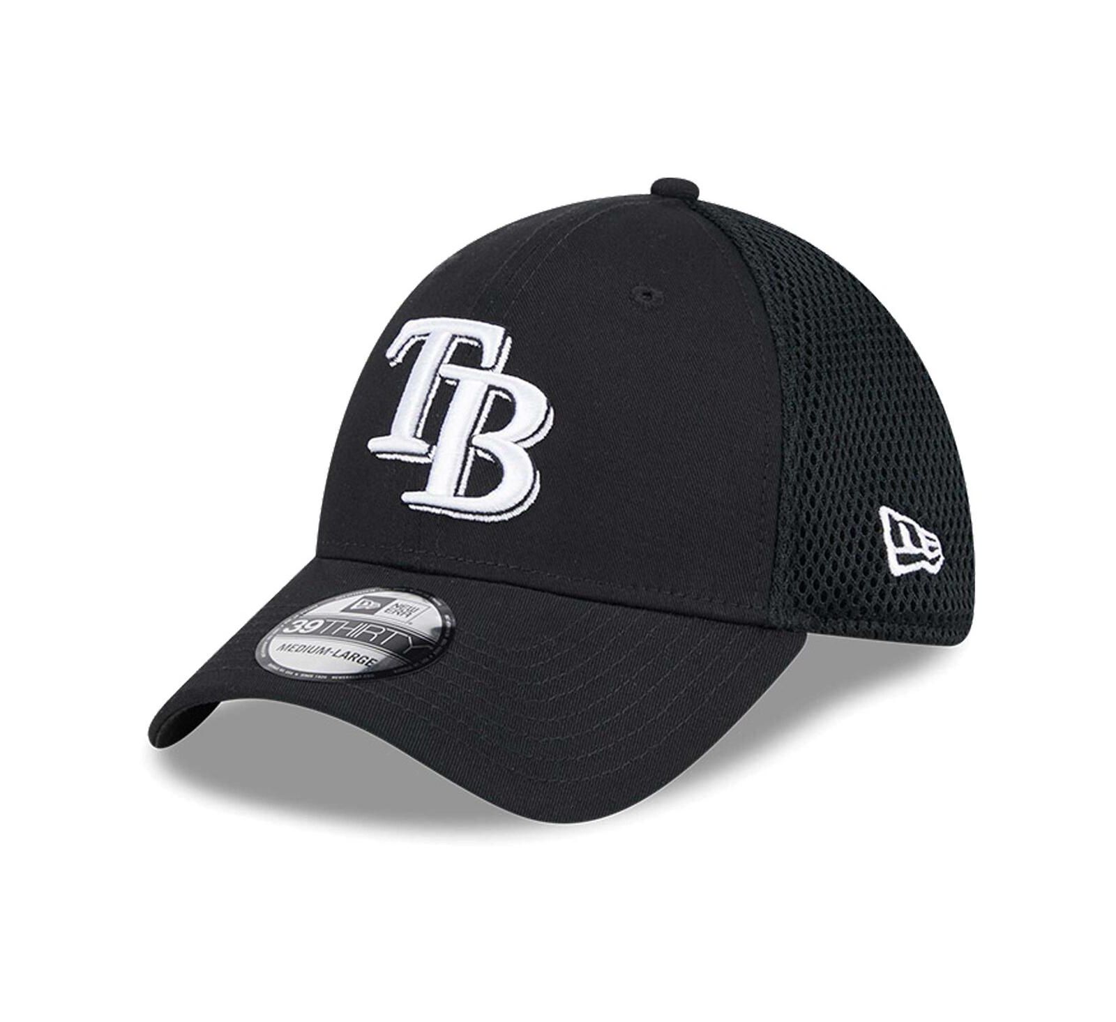 New Era Men's Tampa Bay Rays Evergreen Black White Neo 39THIRTY Flex Hat
