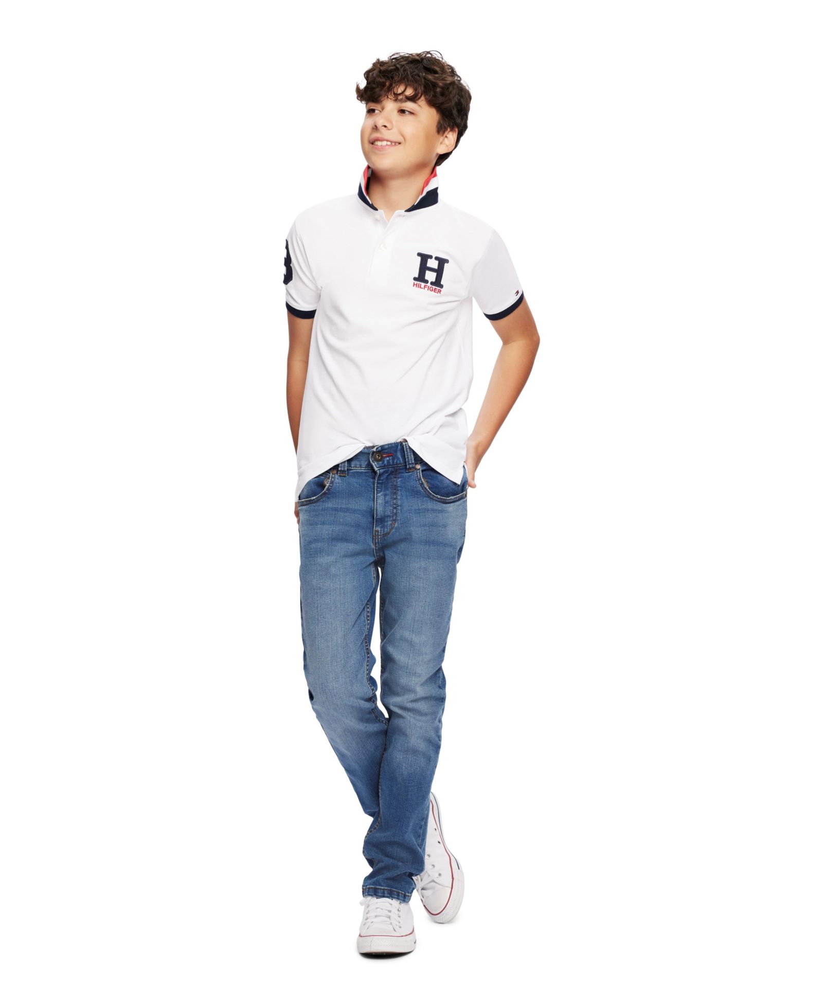 Tommy Hilfiger Boys' 2T-7 Striped Collar Embroidered Matt Polo