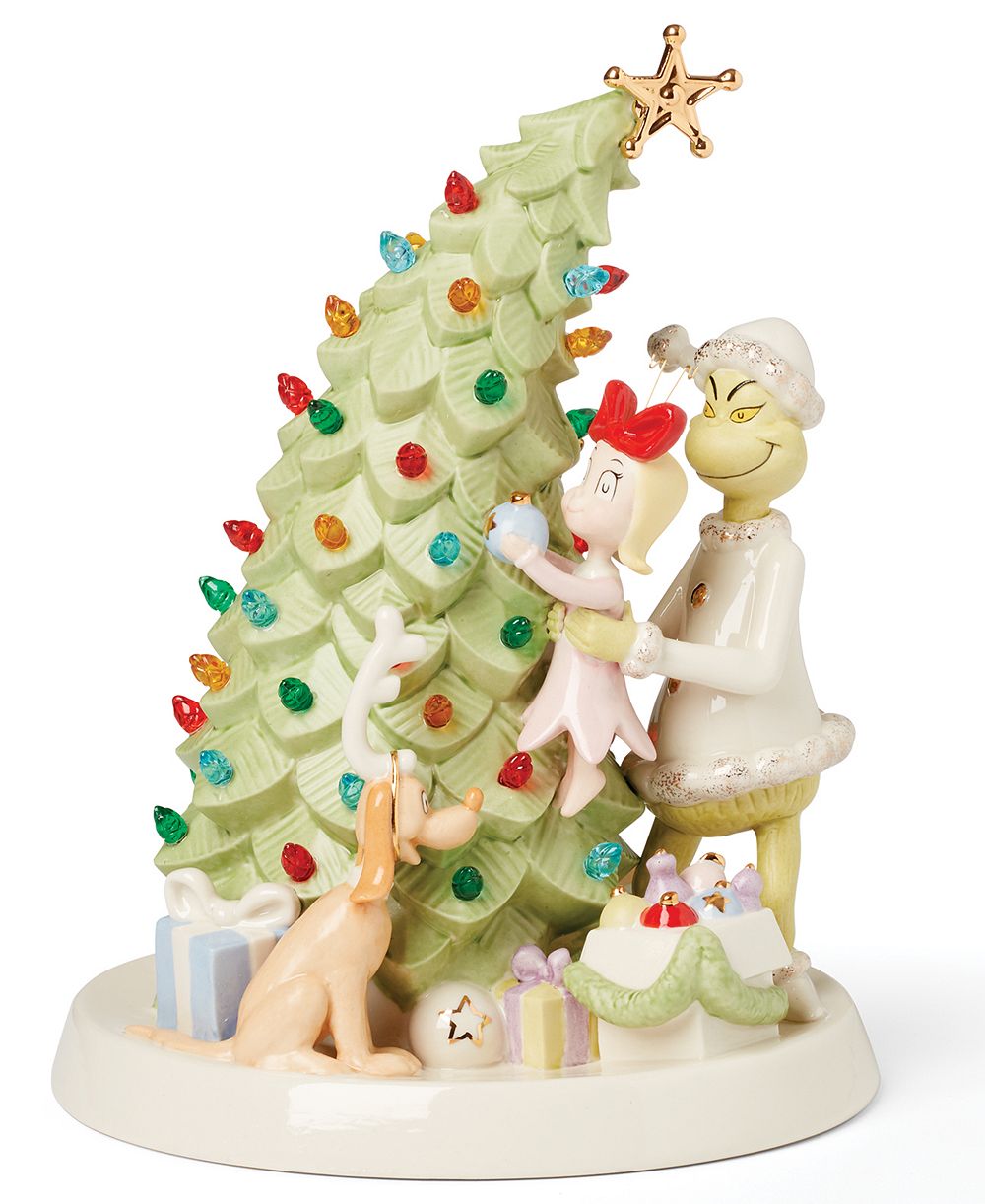 Lenox Grinch Decorates the Christmas Tree LED Figurine