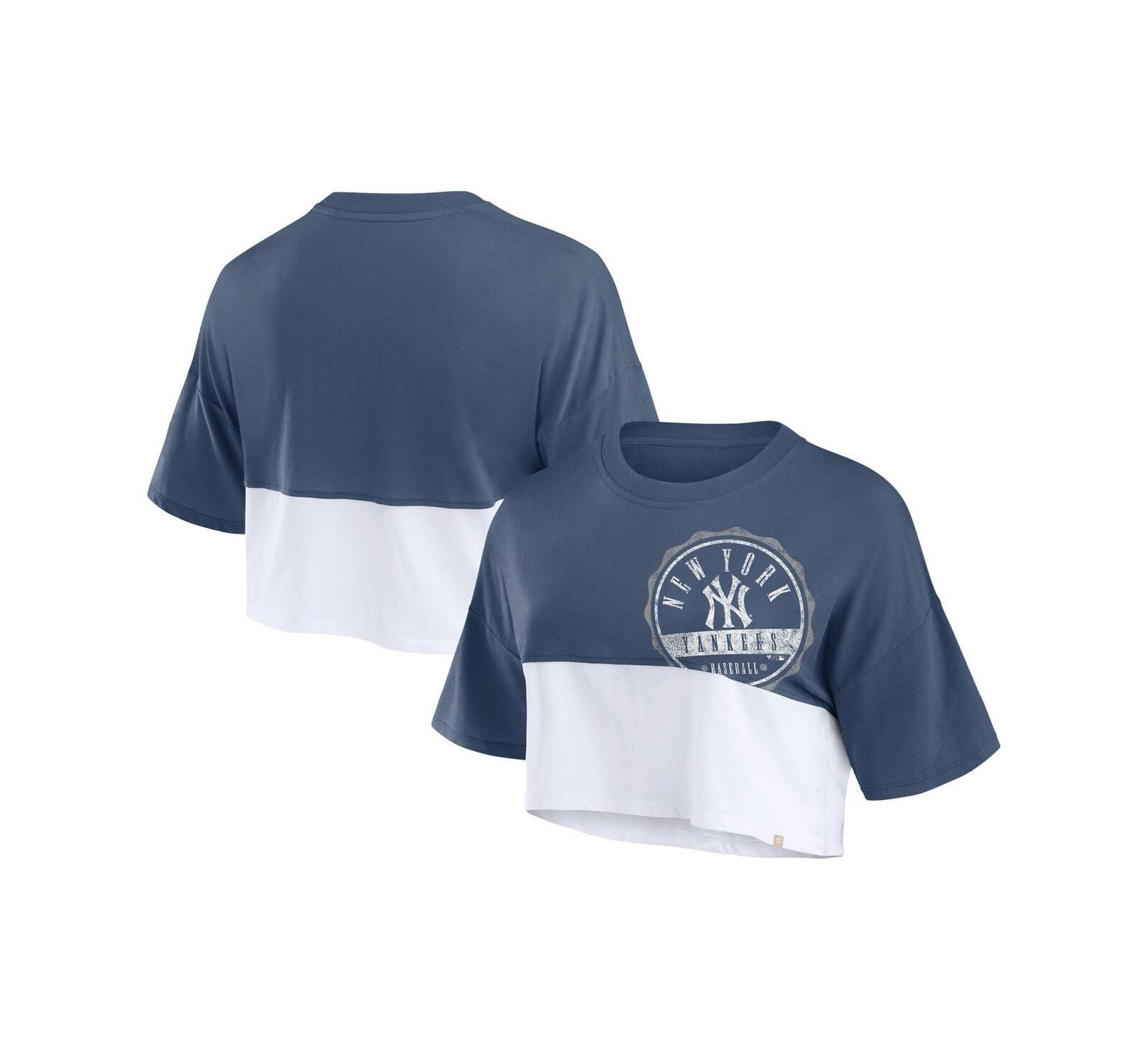 Fanatics Women's Navy/White New York Yankees Color Split Boxy Cropped T-Shirt