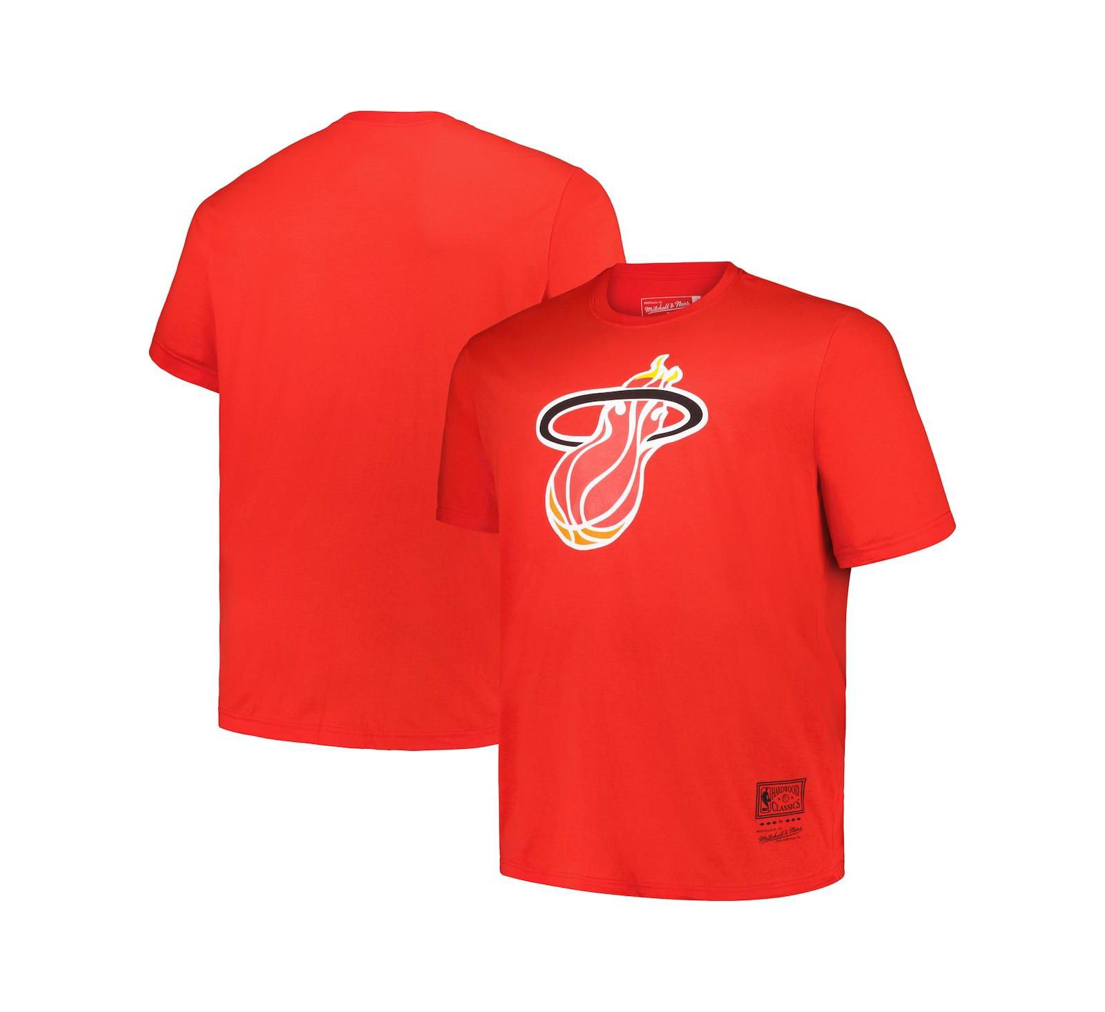 Mitchell & Ness Men's Red Miami Heat Big & Tall Hardwood Classics Vintage-like Logo T-Shirt