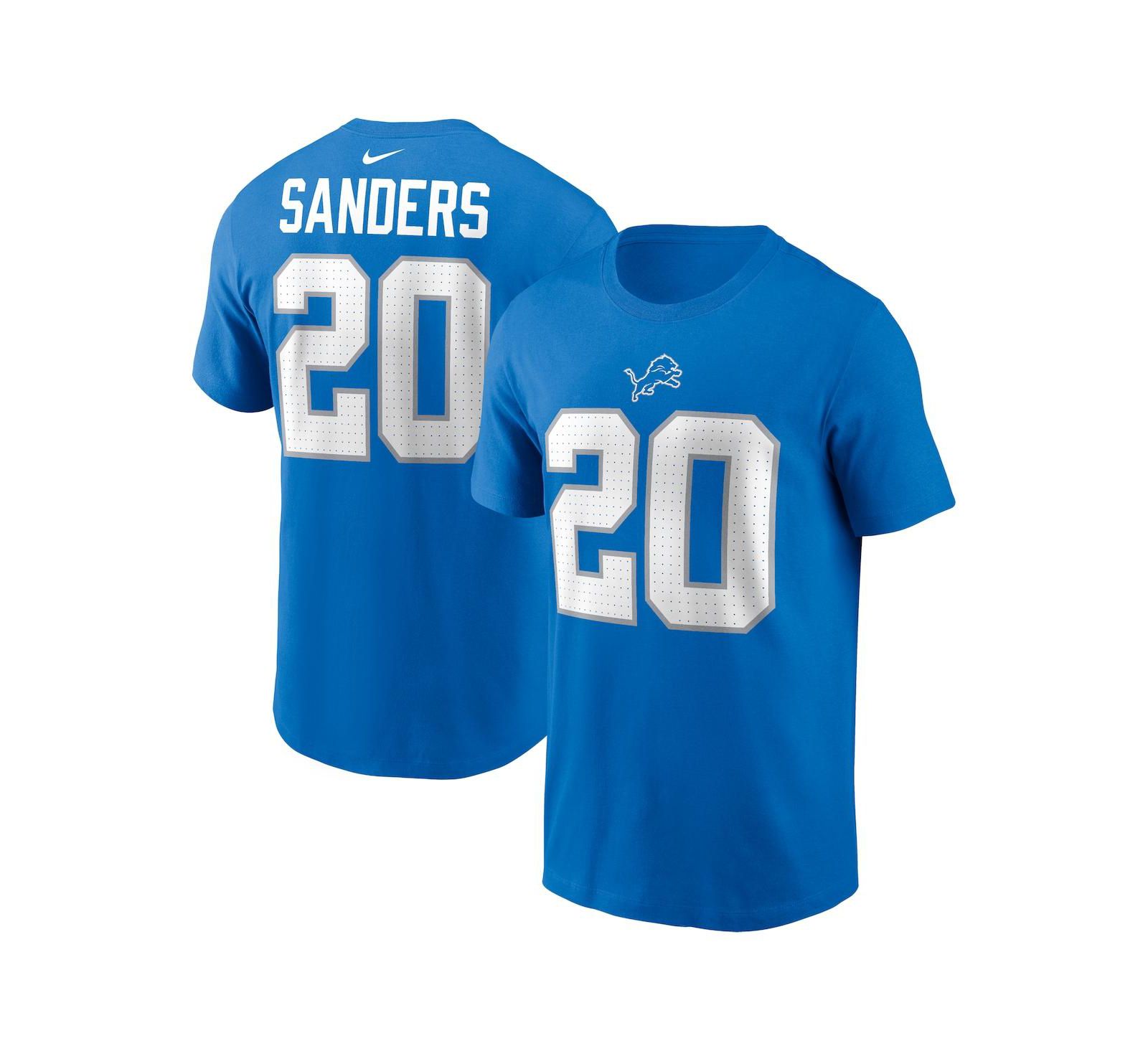 Nike Men's Barry Sanders Blue Detroit Lions Retired Player Name & Number T-Shirt