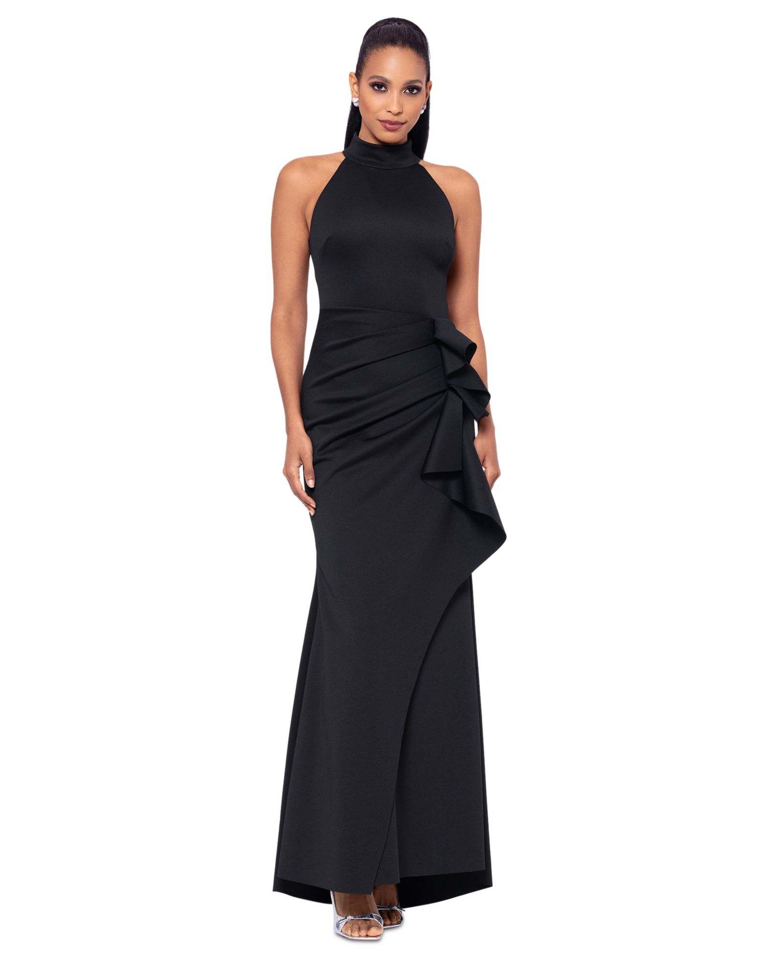XSCAPE Women's Ruffled Sleeveless Scuba Fit & Flare Dress