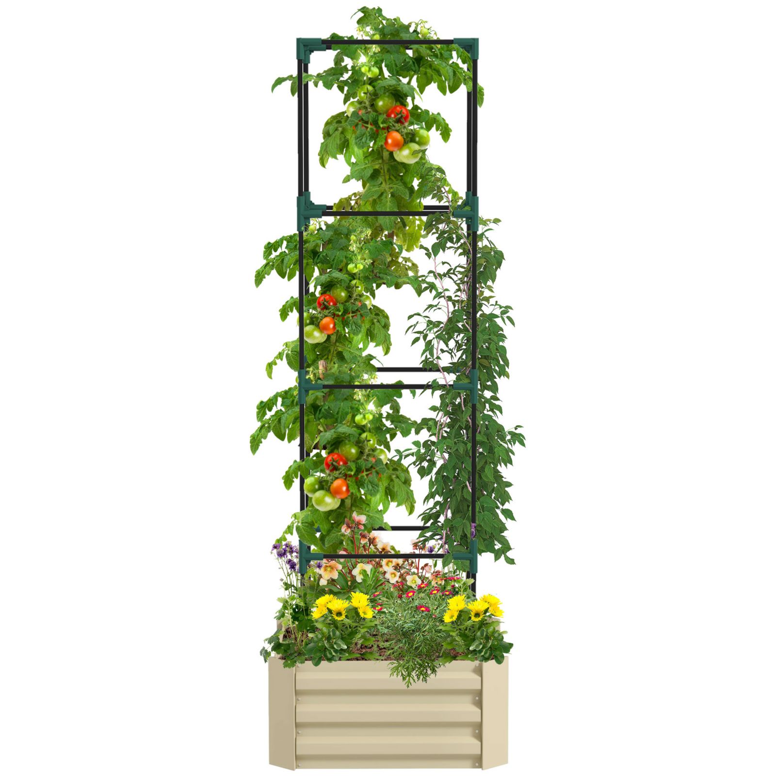 Streamdale Furniture Galvanized Raised Garden Bed with Adjustable Trellis and Open Bottom