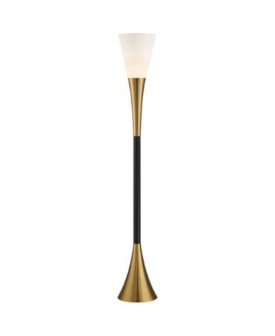 Possini Euro Design 72 1/2" Tall Brass Metal Frosted Glass Shade Piazza Modern Torchiere Floor Lamp