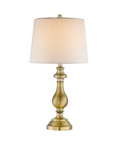 Regency Hill Traditional Table Lamp 26" High Antique Brass Candlestick White Fabric Drum Shade for Living Room Family Bedroom Bedside