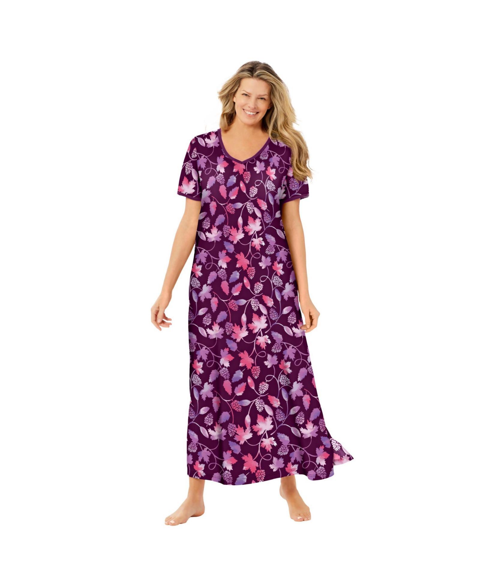 Dreams & Co. Petite Plus Dreams and Co. V-Neck Short Sleeve Maxi T-Shirt Lounger