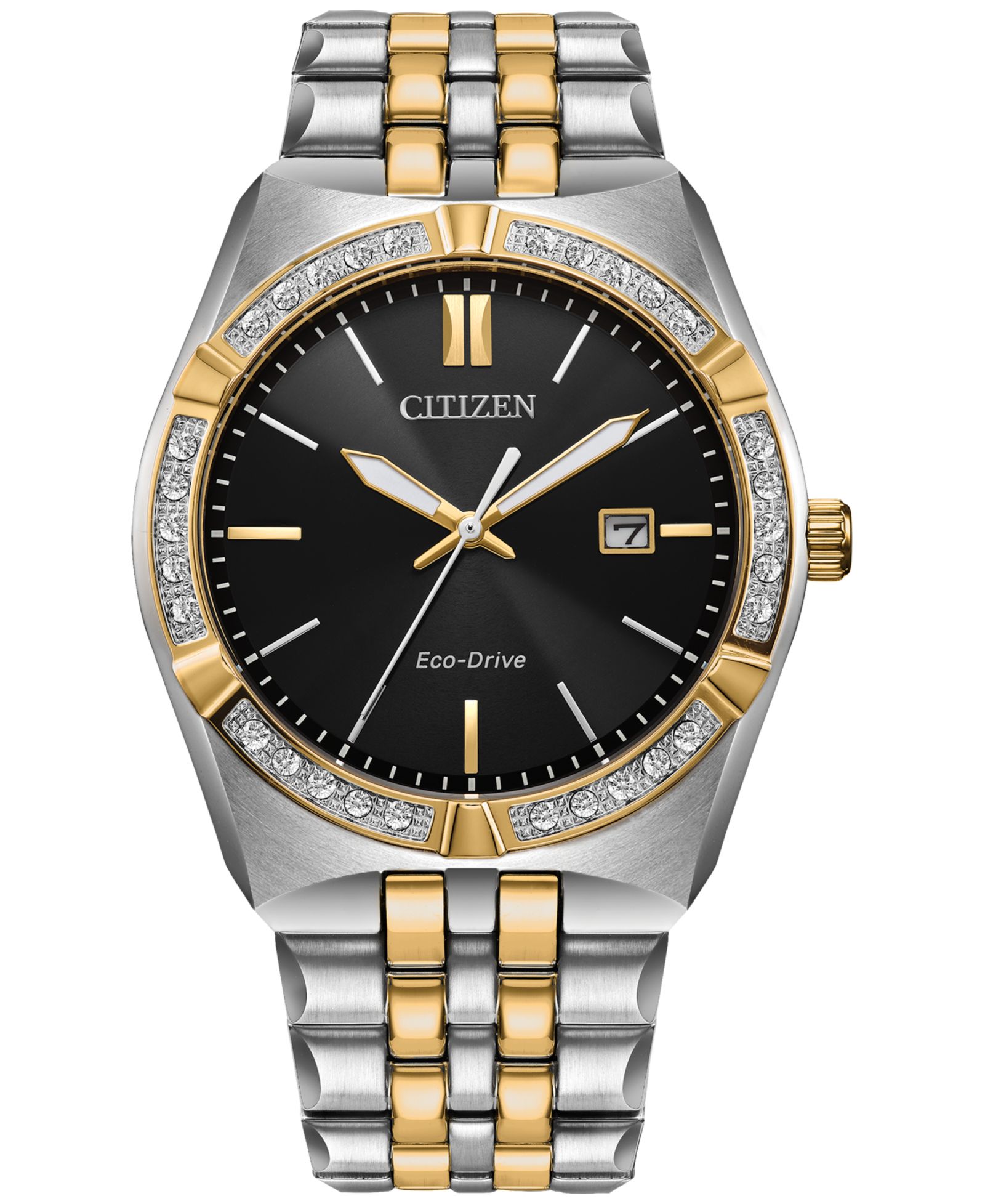 Мужские часы Citizen Eco-Drive Corso Diamond 40mm с двухцветным стальным браслетом