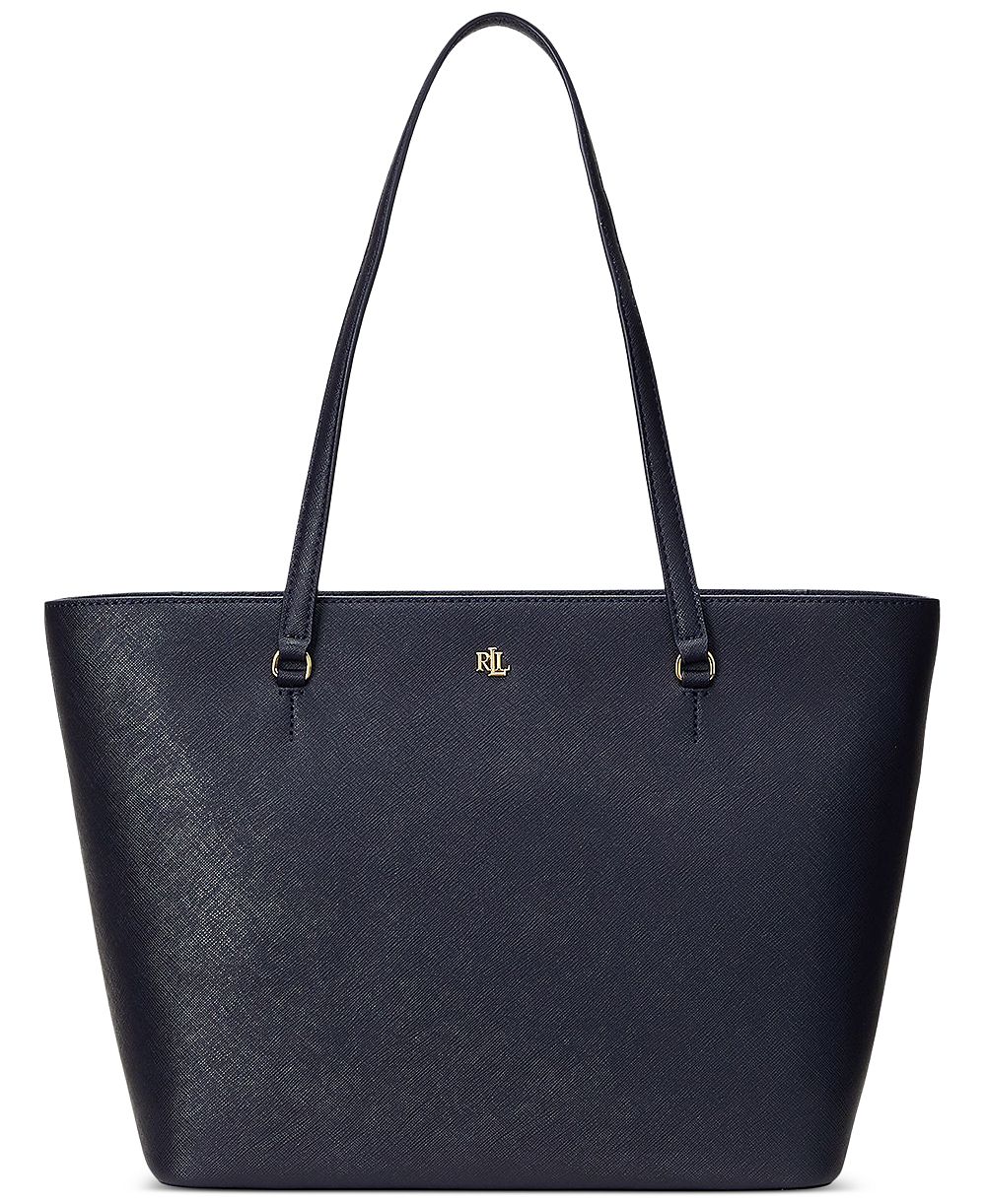 Lauren Ralph Lauren Karly Crosshatch Leather Medium Shopper Tote Bag