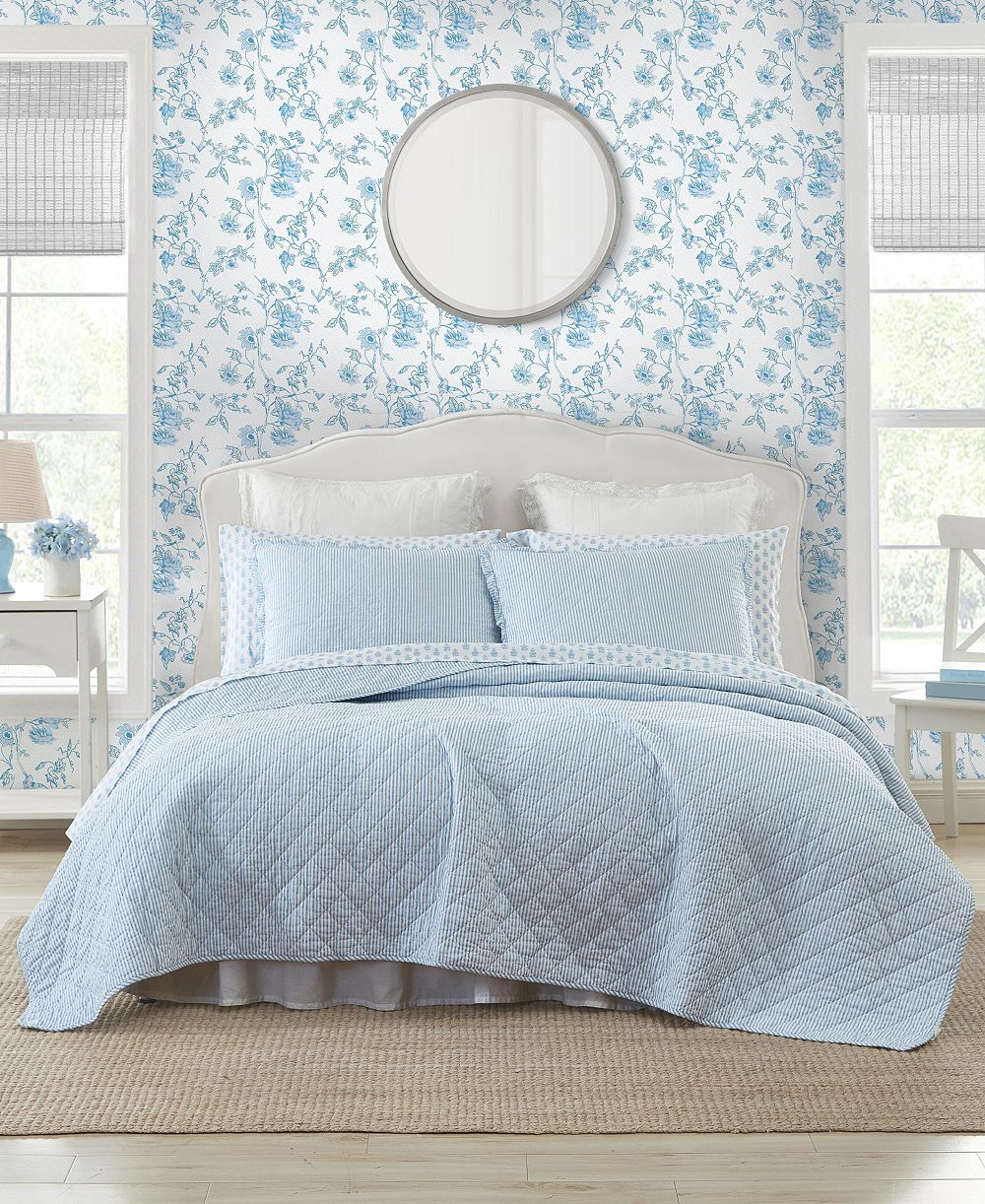 Постельный комплект Laura Ashley Oxford Stripe Reversible 3 Piece Quilt Set, King