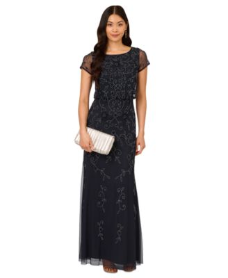 Adrianna Papell Women's Boat-Neck Beaded Blouson Gown
