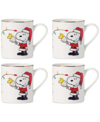 Lenox Snoopy & Woodstock Christmas Mugs, Set of 4