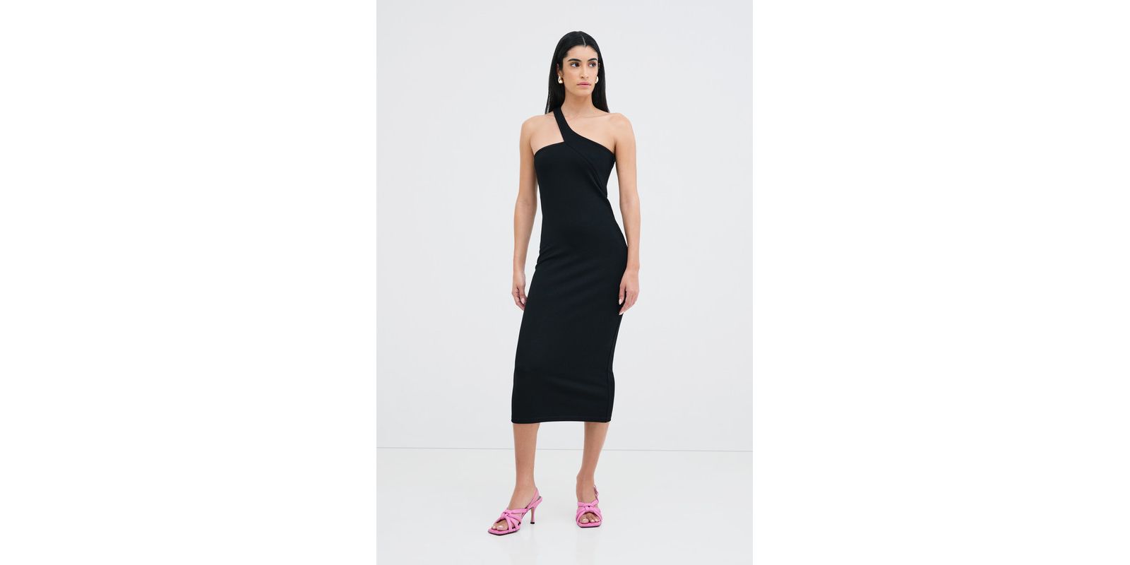 Marcella Women's Cameron Fitted One-Shoulder Geometric Strap Midi Dress