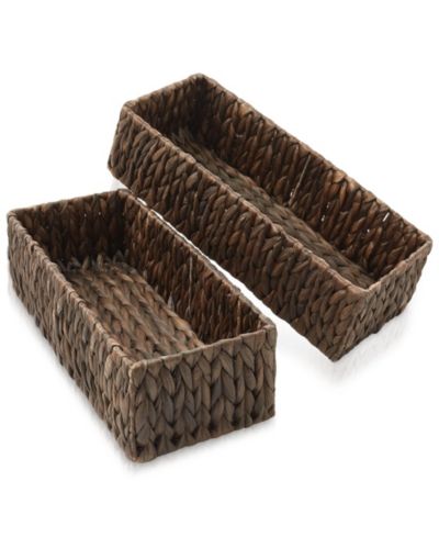 Casafield Set of 2 Woven Seagrass Bathroom Storage Baskets, 16" W x 6.75" D x 4.25" H for Toilet Paper, Tissue, Shelving