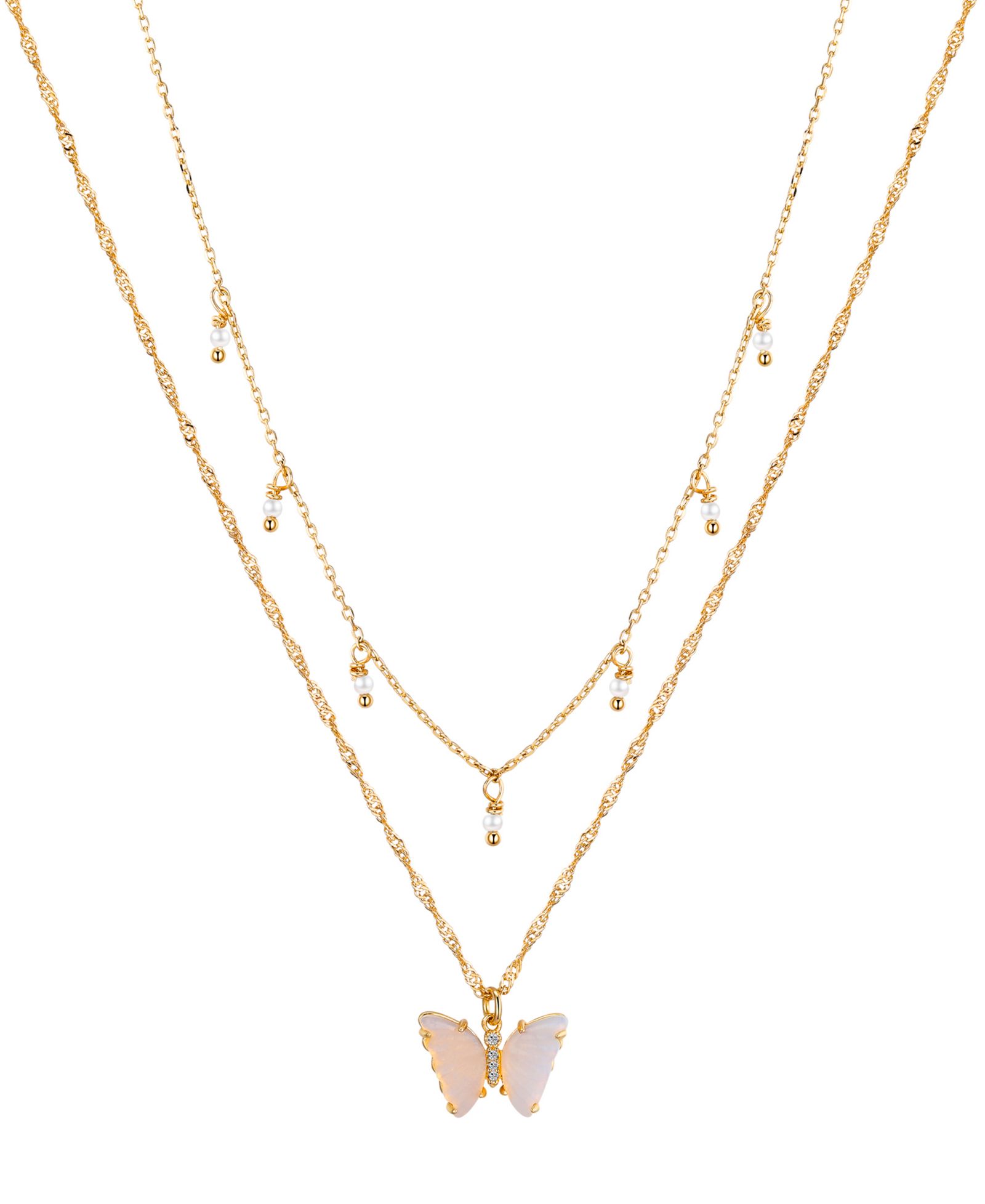 Набор подвесок Unwritten Opalite Butterfly and Glass Cultivated Pearl Layered Pendant Necklace Set