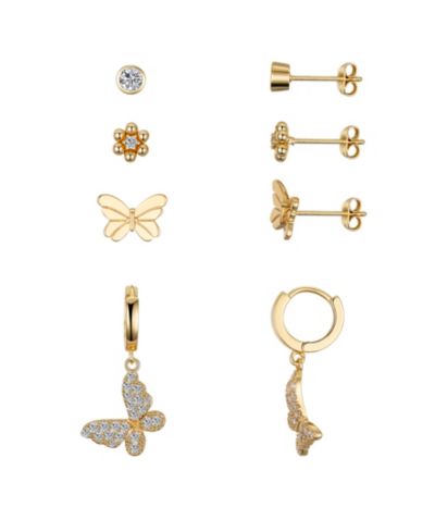Unwritten Cubic Zirconia Flower Butterfly Серьги-гвоздики с бабочкой и цветами