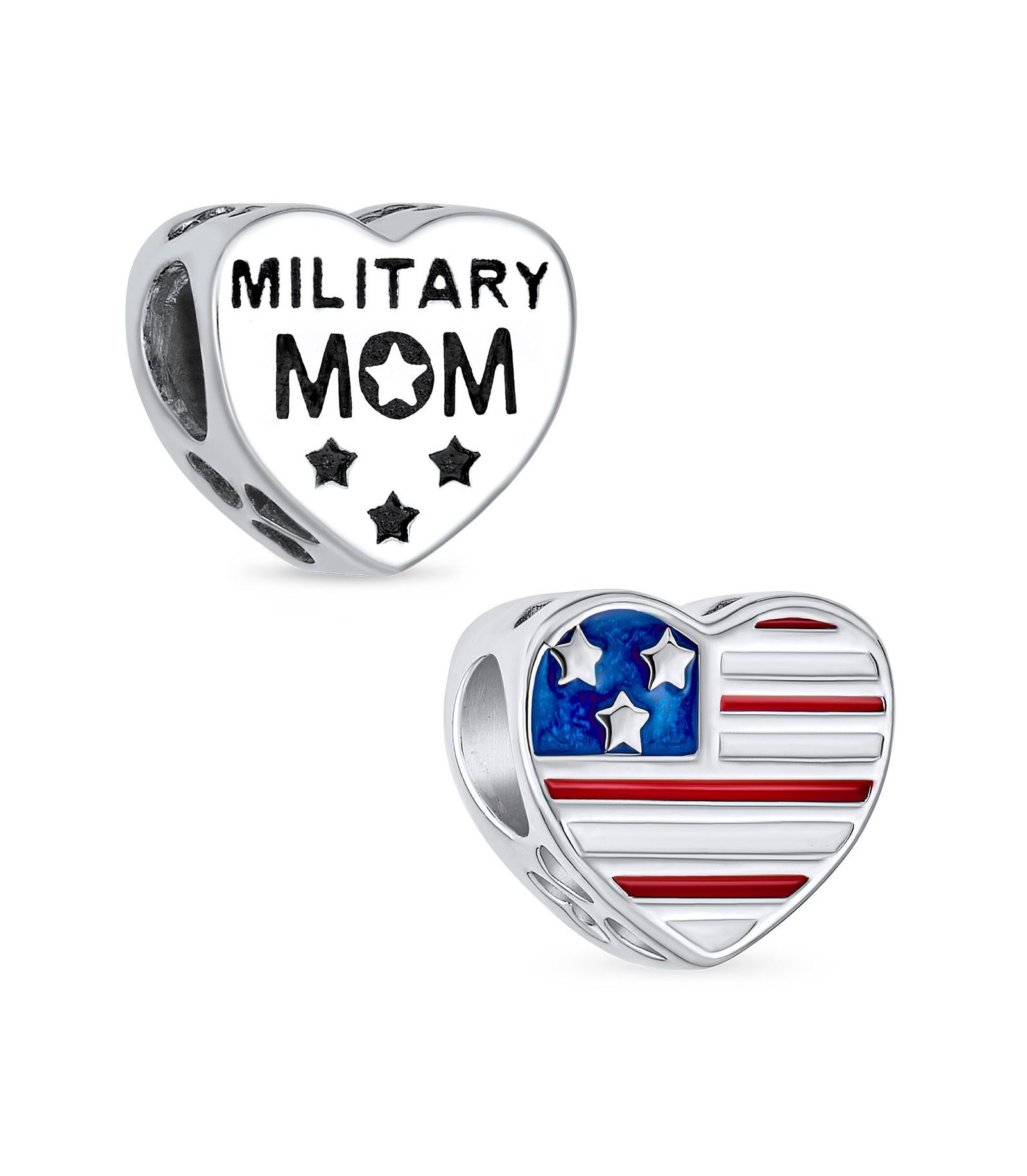 Подвеска-шарм Bling Jewelry Sterling Silver Heart Shape American Patriotic USA Flag для браслета