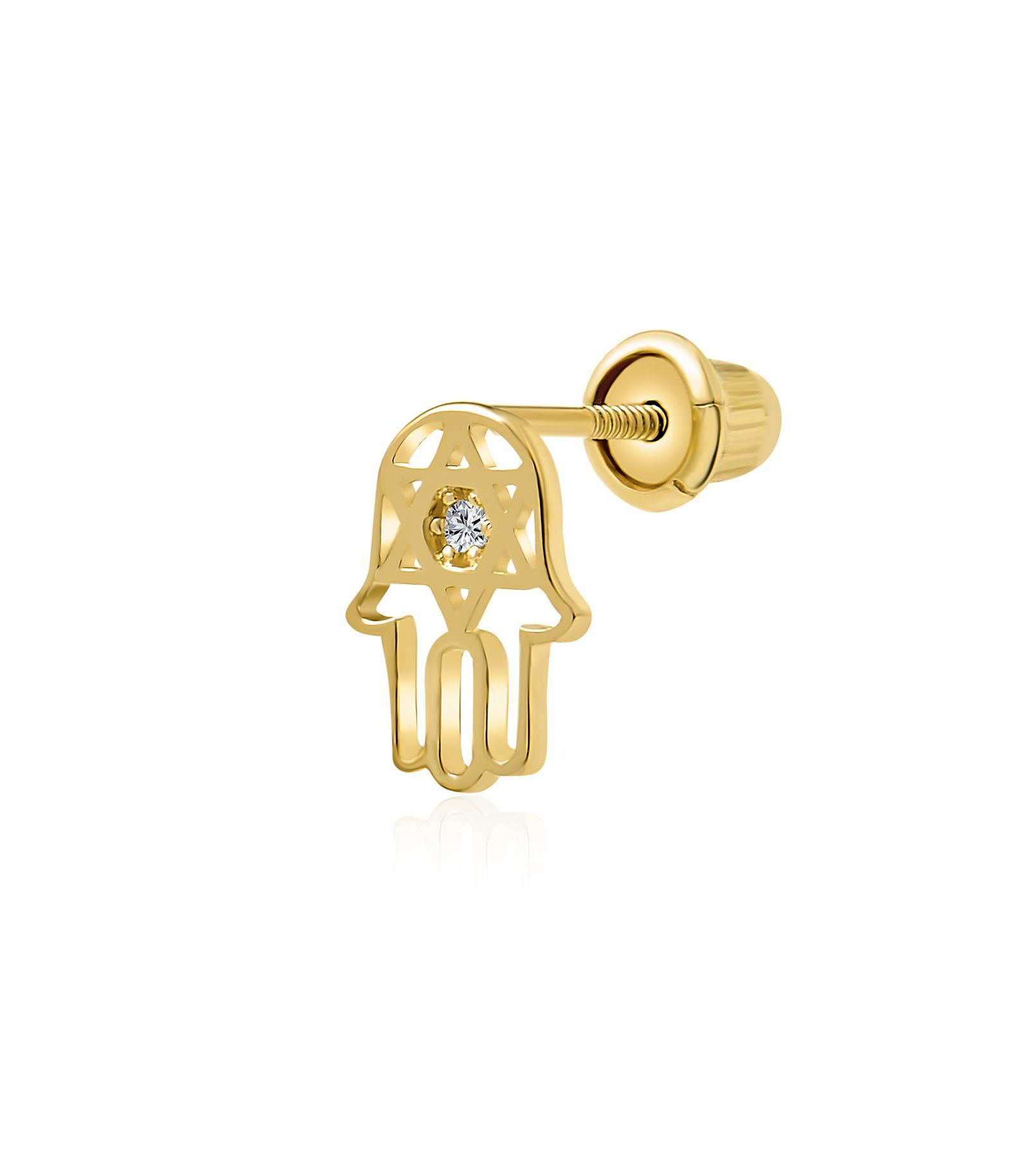 Серьга-гвоздик Bling Jewelry Petite Judaic CZ Accent 14K Hamsa Star Of David для прокола ушной раковины