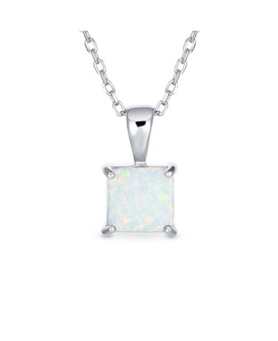 Bling Jewelry Created White Opal Princess Cut Solitaire Pendant Necklace Sterling Silver