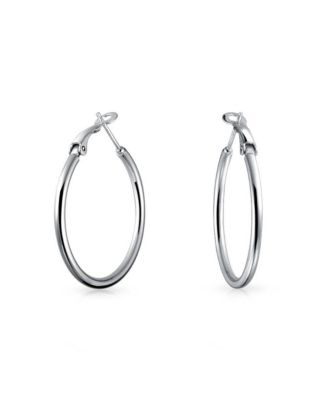 Серьги-кольца Bling Jewelry.925 Sterling Silver Round Tube Hinged Notched Post 1.4 Inch Diameter