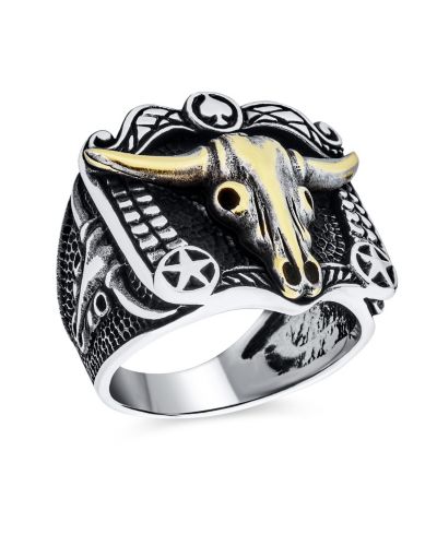 Bling Jewelry Men's Western Texas Longhorn Statement Ring Oxidized .925 Sterling Silver
