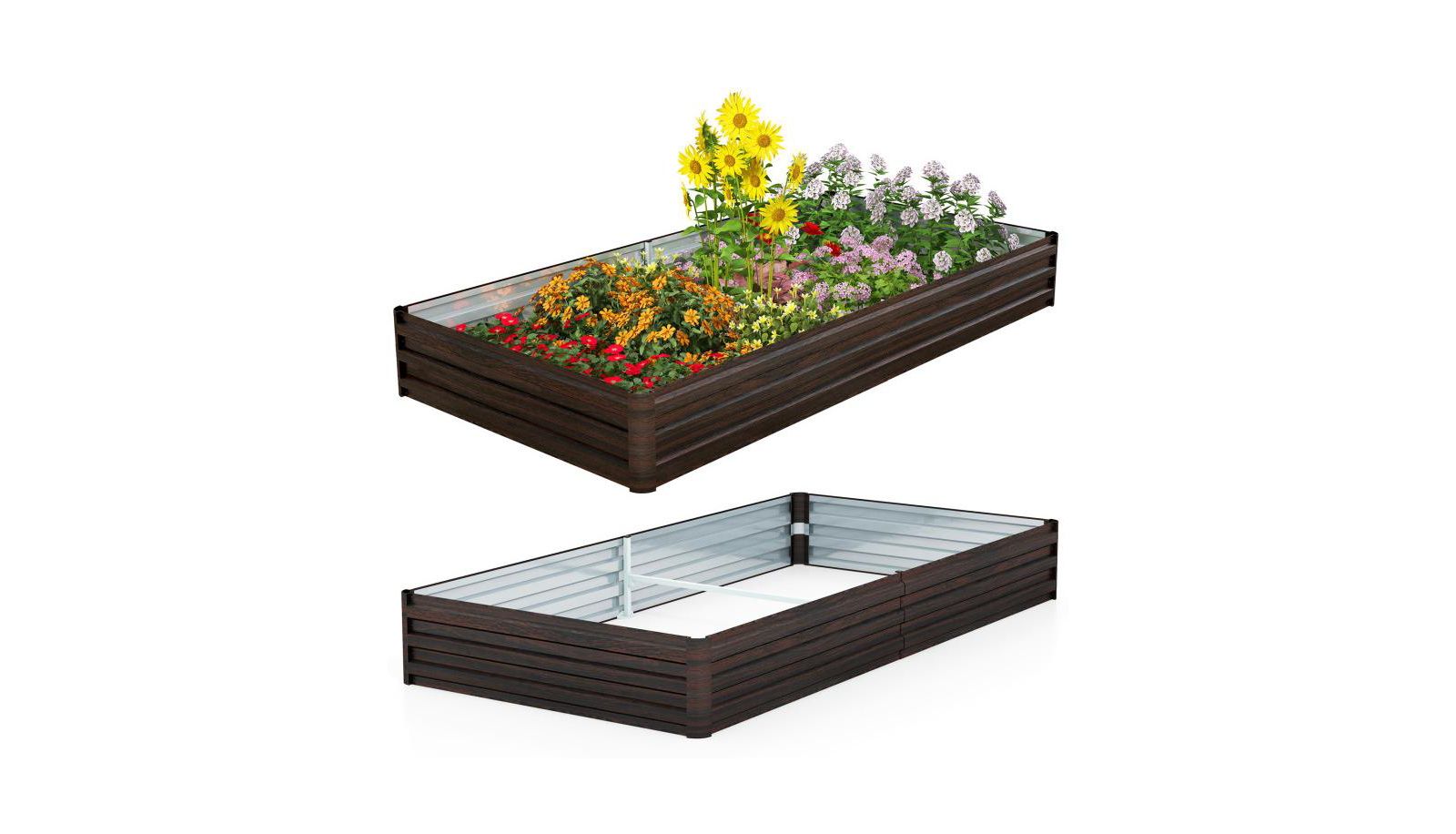Large Outdoor Metal Planter Box for Vegetable Fruit Herb Flower-Coffee