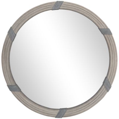 HOMCOM 30.75" Wood Wall Mirror, Round Mirror for Wall Living Room, Natural